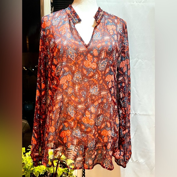 Lucky Brand women long sleeves sheer boho top large - Picture 2 of 8